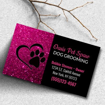 pink glitter design dog pet grooming service business invitations
