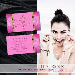 Small Pink Glitter Gold Border Ornamental With Monogram Business Invitations Front View