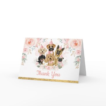 pink gold flower puppy pet dogs birthday thank you invitations