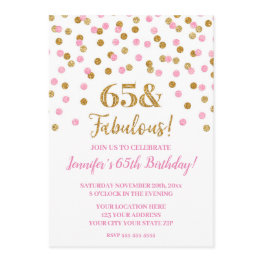 Small Pink Gold Glitter Confetti 65 And Fabulous Invitation Front View
