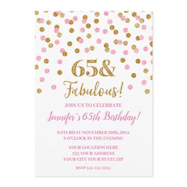 pink gold glitter confetti 65 and fabulous invitation
