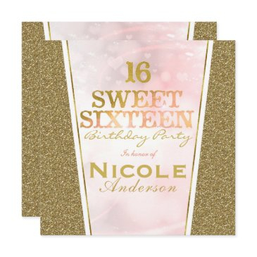 pink gold glitter glam sweet 16 birthday party invitation