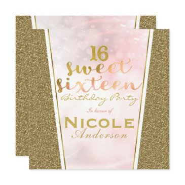 pink gold glitter glam sweet 16 birthday party invitation