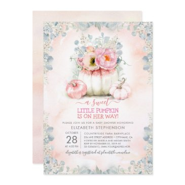 pink gold little pumpkin cute elegant baby shower invitation
