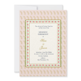 Small Pink & Gold Mehendi Ceremony Indian Invitation Front View