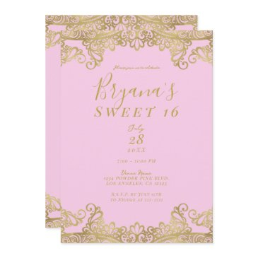 pink & gold shine lace elegant sweet 16 party invitation