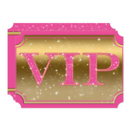 Small Pink & Gold Sparkle Glam Vip Party Event Ticket Invitation Front View