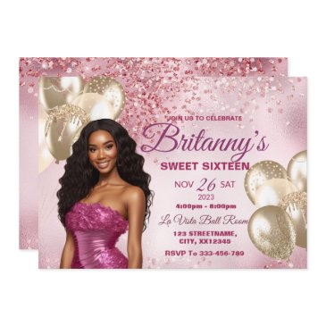 pink & gold sweet 16 girl birthday invitation