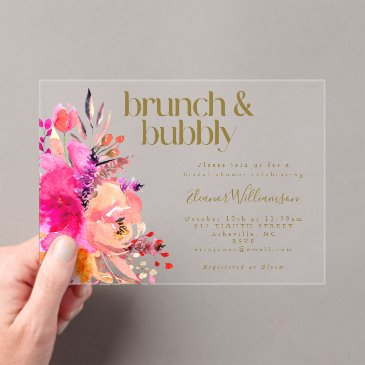 pink gold watercolor floral bridal shower brunch acrylic invitations