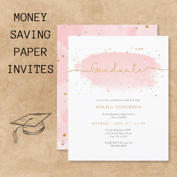 pink gold watercolor graduation paper