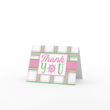pink, green and white nautical themed thank you invitations