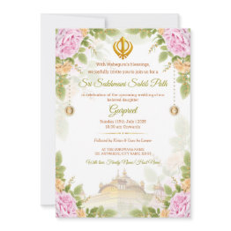 Small Pink & Green Floral Sukhmani Path Invitation Invitations Front View