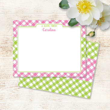 pink green gingham preppy girly stationery note invitations