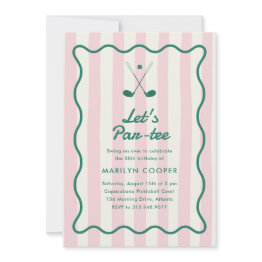 Small Pink + Green Golf 30th Birthday Party Invitation Front View