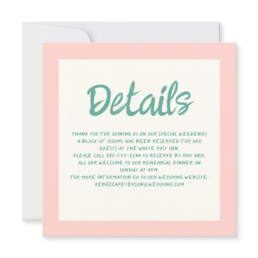pink & green handwriting retro wedding details invitation