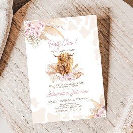 Small Pink Highland Cow Baby Shower Invitation Front View