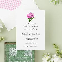 Small Pink Hydrangea Grandmillennial Wedding Invitation Front View