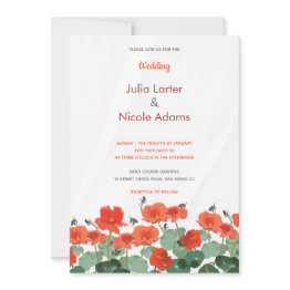 Small Pink Lily Lotus Flowers In Pond Wedding Invitation Front View