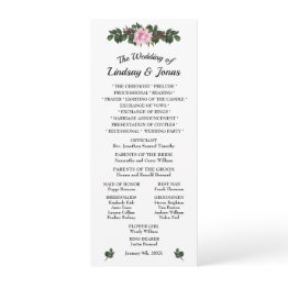Small Pink Magnolia Greenery Wedding Programme Menu Front View