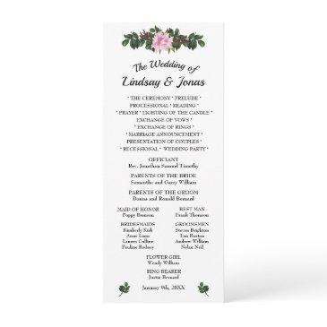 pink magnolia greenery wedding programme menu