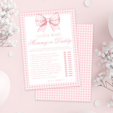 pink mommy or daddy bow gingham baby shower game invitation
