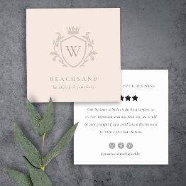 Small Pink Monogram Floral Crown Crest Review Request Square Business Invitations Front View