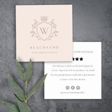 pink monogram floral crown crest review request square business invitations