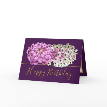 pink mum & white orchids floral bouquet birthday invitations