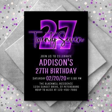 pink neon 27th birthday invitation