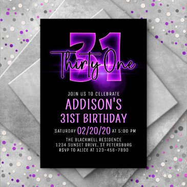 pink neon 31st birthday invitation