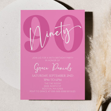 pink ninety 90th ninetieth birthday party invitation