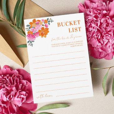 pink orange floral bridal shower bucket list invitations