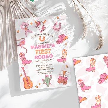 pink orange retro 1st rodeo birthday invitation