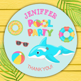 Small Pink Orca Inflatable Pool Party Classic Round Sticker Front View