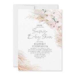 Small Pink Orchids Pampas Grass Surprise Baby Shower Invitation Front View