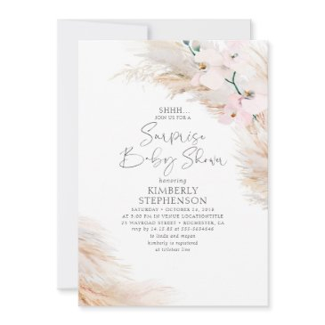 pink orchids pampas grass surprise baby shower invitation