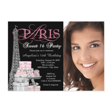 pink paris sweet 16 birthday party invitation