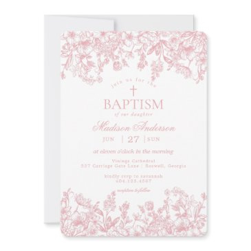 pink pastel chinoiserie vintage floral baptism invitation