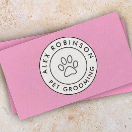 Small Pink Paw Print Pet Grooming Business Invitations Front View