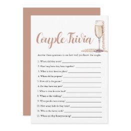 Small Pink Pearls & Prosecco Couple Trivia Bridal Game Invitation Front View