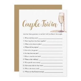Small Pink Pearls & Prosecco Couple Trivia Bridal Game Invitation Front View
