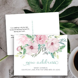 Small Pink Peony Floral My New Address Announcement Postinvitations Front View