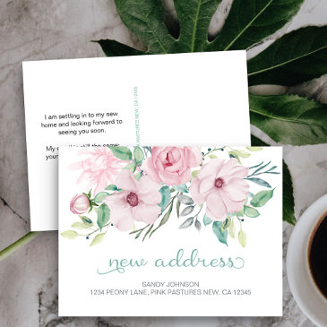 pink peony floral my new address announcement postinvitations