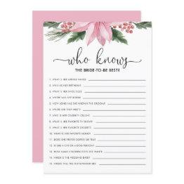 Small Pink Poinsettia Who Knows Bride Bridal Shower Game Invitation Front View