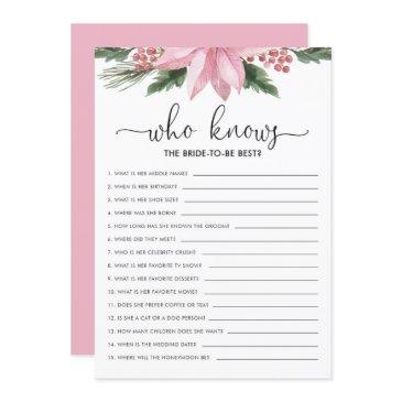 pink poinsettia who knows bride bridal shower game invitation