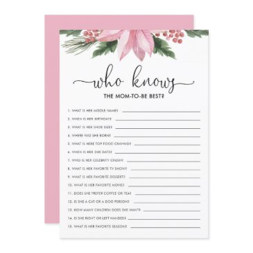pink poinsettia who knows mom baby shower game invitation