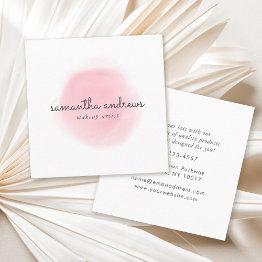 Small Pink Powder Puff Professional Makeup Artist Square Business Invitations Front View