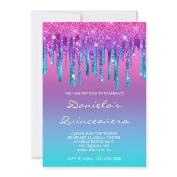 pink purple blue teal drip gradient quinceañera invitation