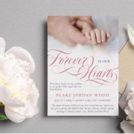 Small Pink Purple Forever In Our Hearts Baby Memorial Announcement Front View