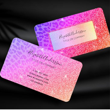 pink purple leopard sparkle glam girly foil business invitations